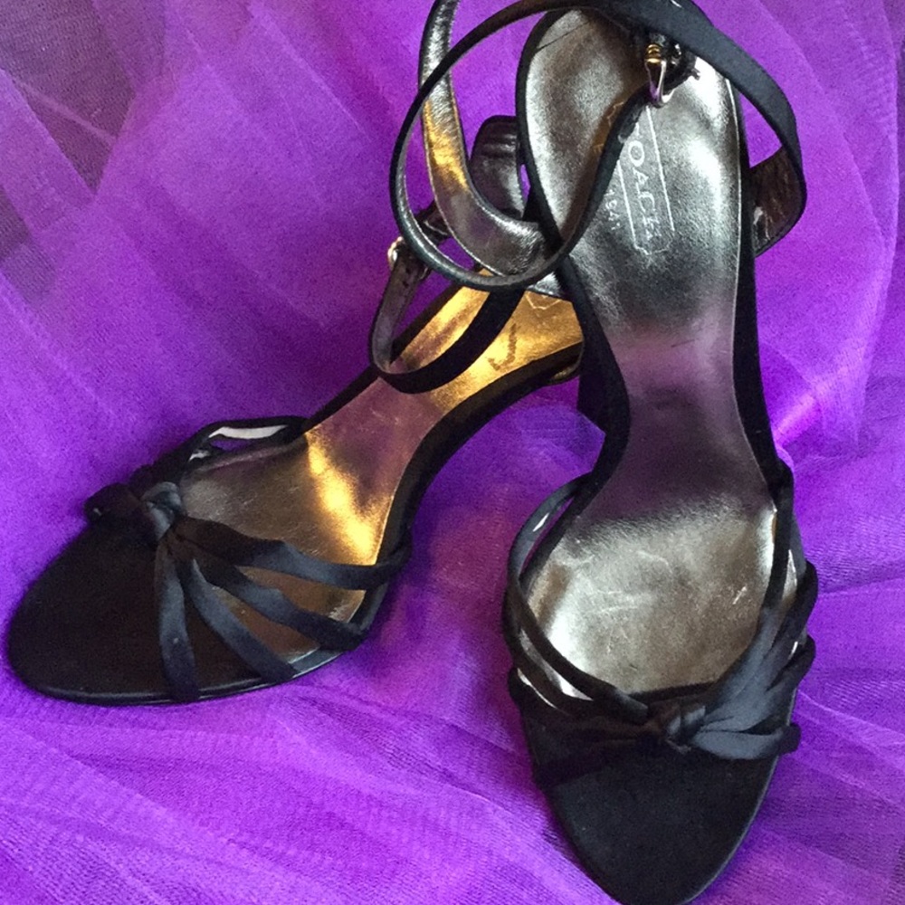 NEW Coach Black Strappy Ankle Heel Sandals